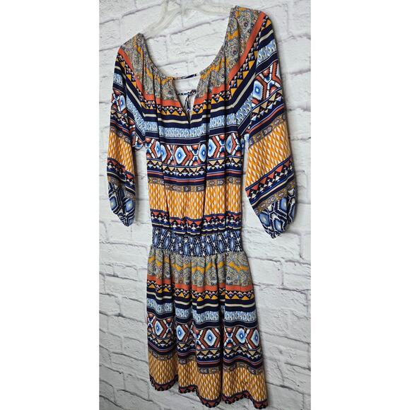 Betsey Johnson Dress Womens 8 Peasant Smocked Waist Boho Aztec - Picture 5 of 8
